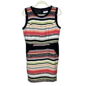 Women's Calvin Klein Linen Blend Sheath Dress Striped Multi Color Size 12